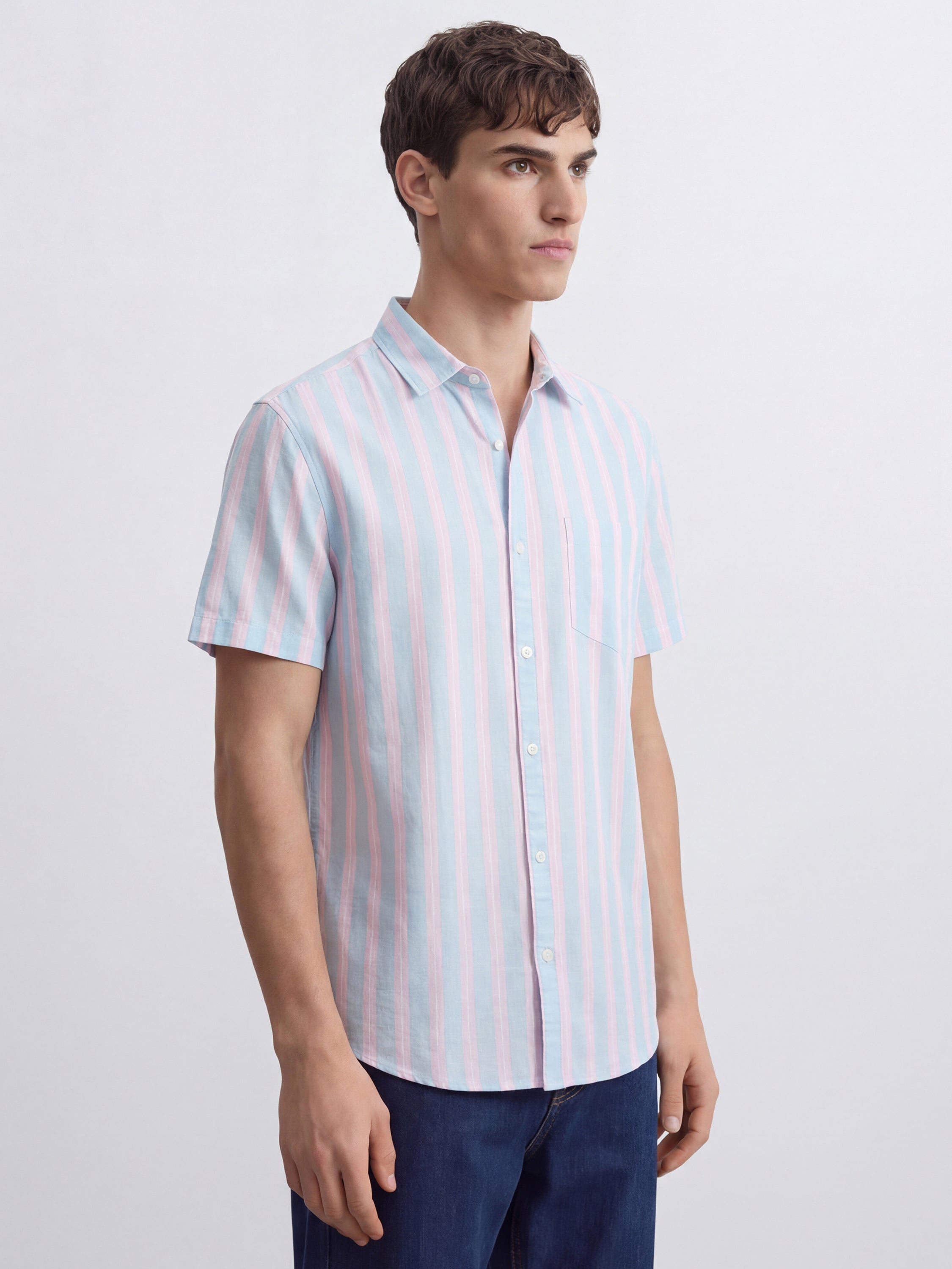 Highlander Men Blue Striped Regular Fit Casual Shirt - Blue - Image 6