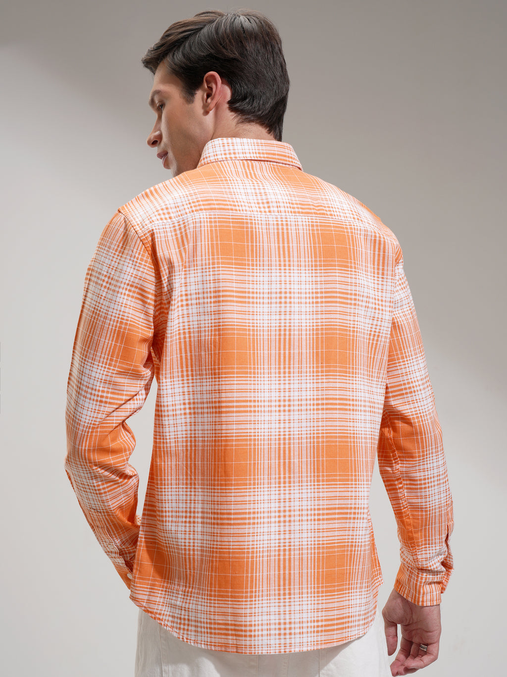 Highlander Men Orange Checked Regular Fit Casual Shirt - Orange - Image 3