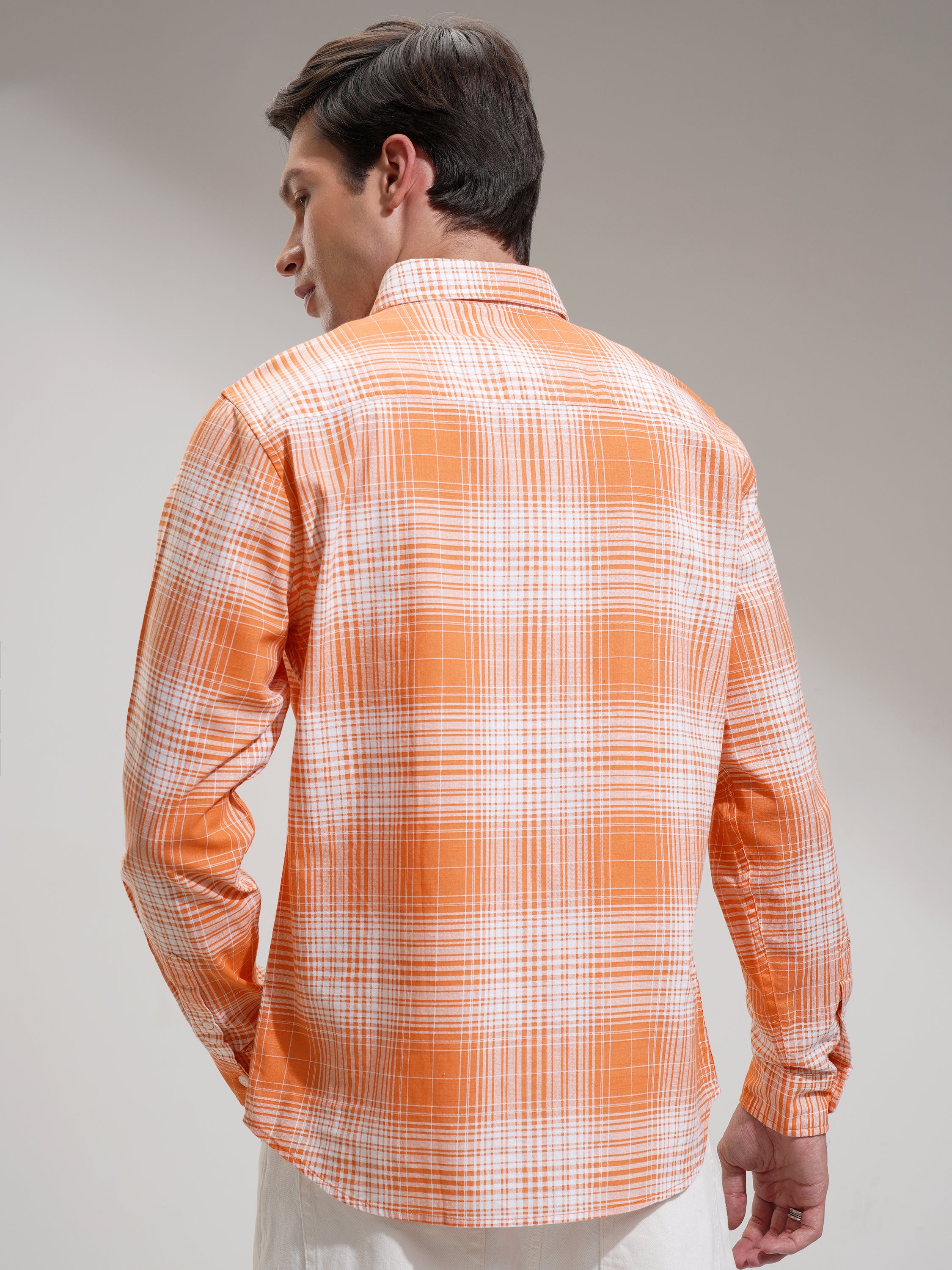 Highlander Men Orange Checked Regular Fit Casual Shirt - Orange - Image 3