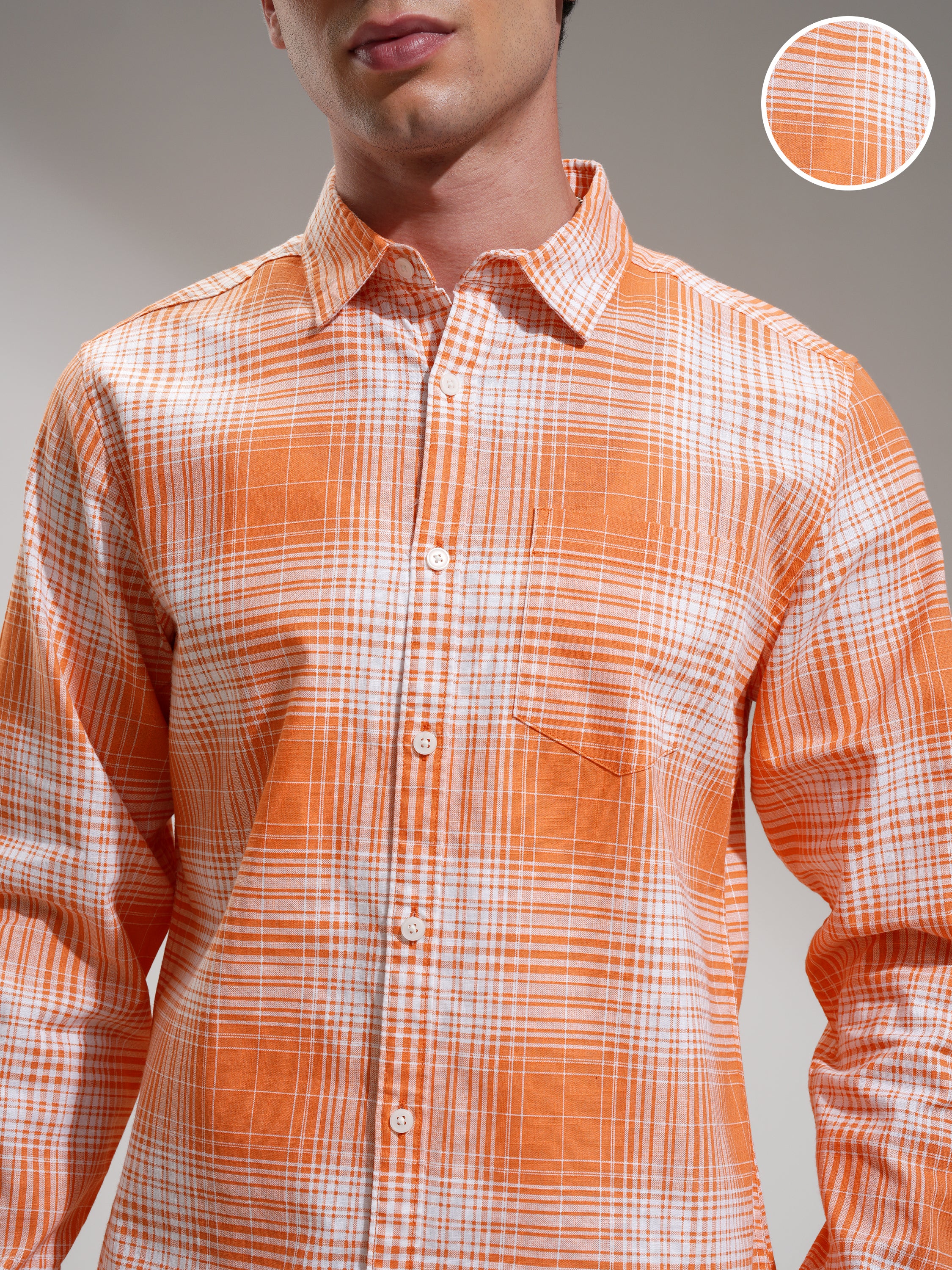 Highlander Men Orange Checked Regular Fit Casual Shirt - Orange - Image 5