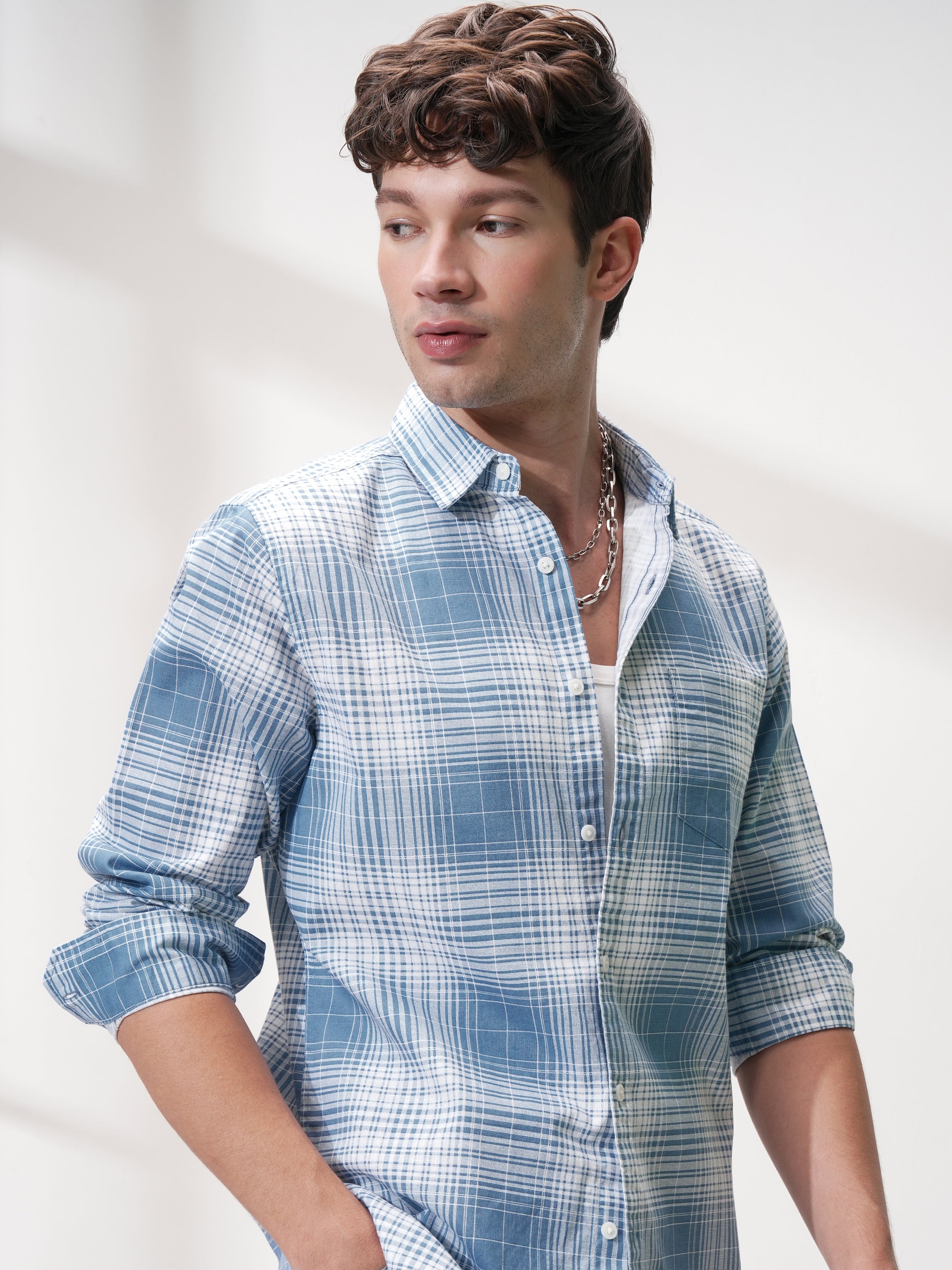 Highlander Men Blue Checked Regular Fit Casual Shirt - Blue - Image 1