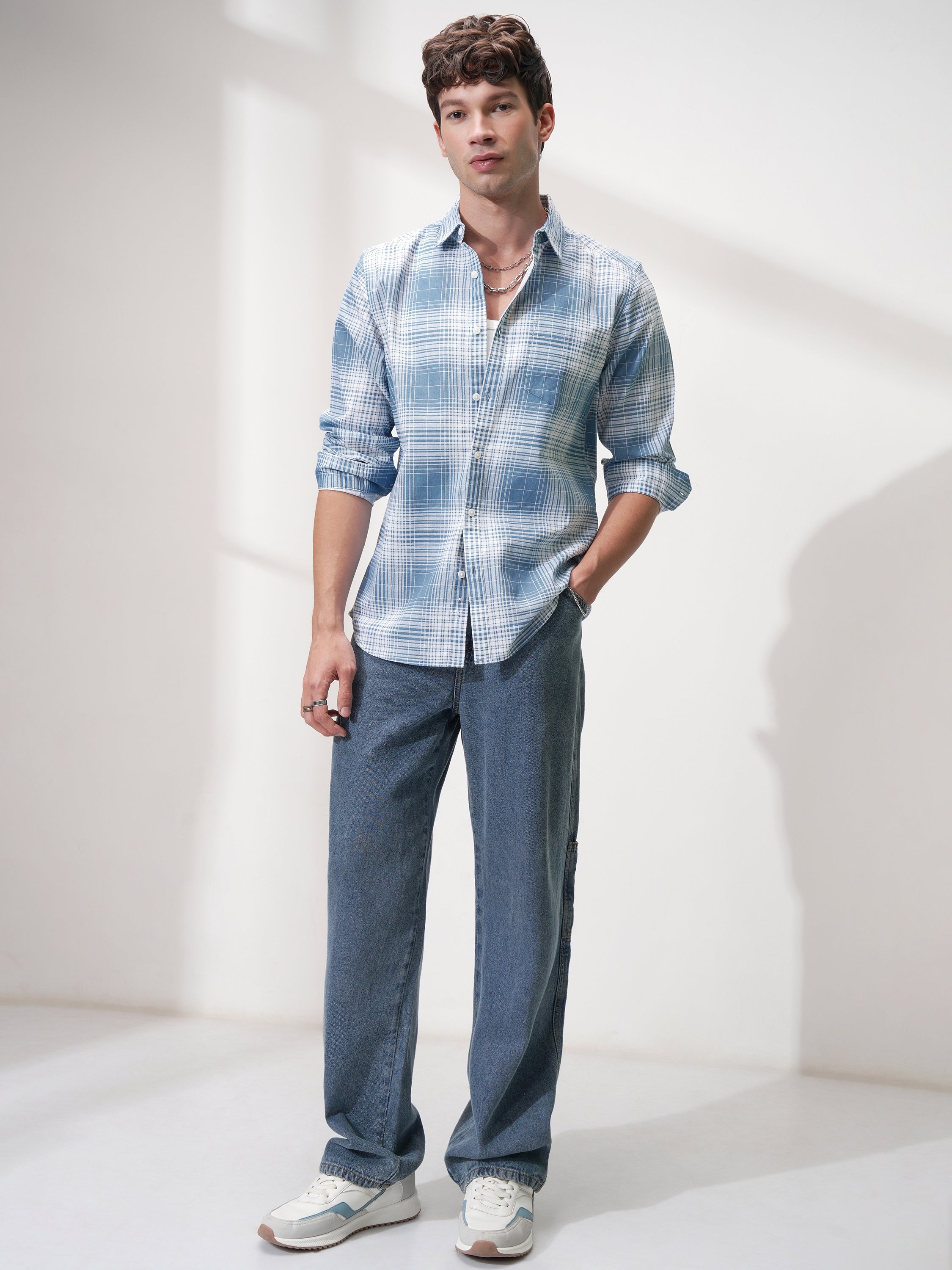 Highlander Men Blue Checked Regular Fit Casual Shirt - Blue - Image 2
