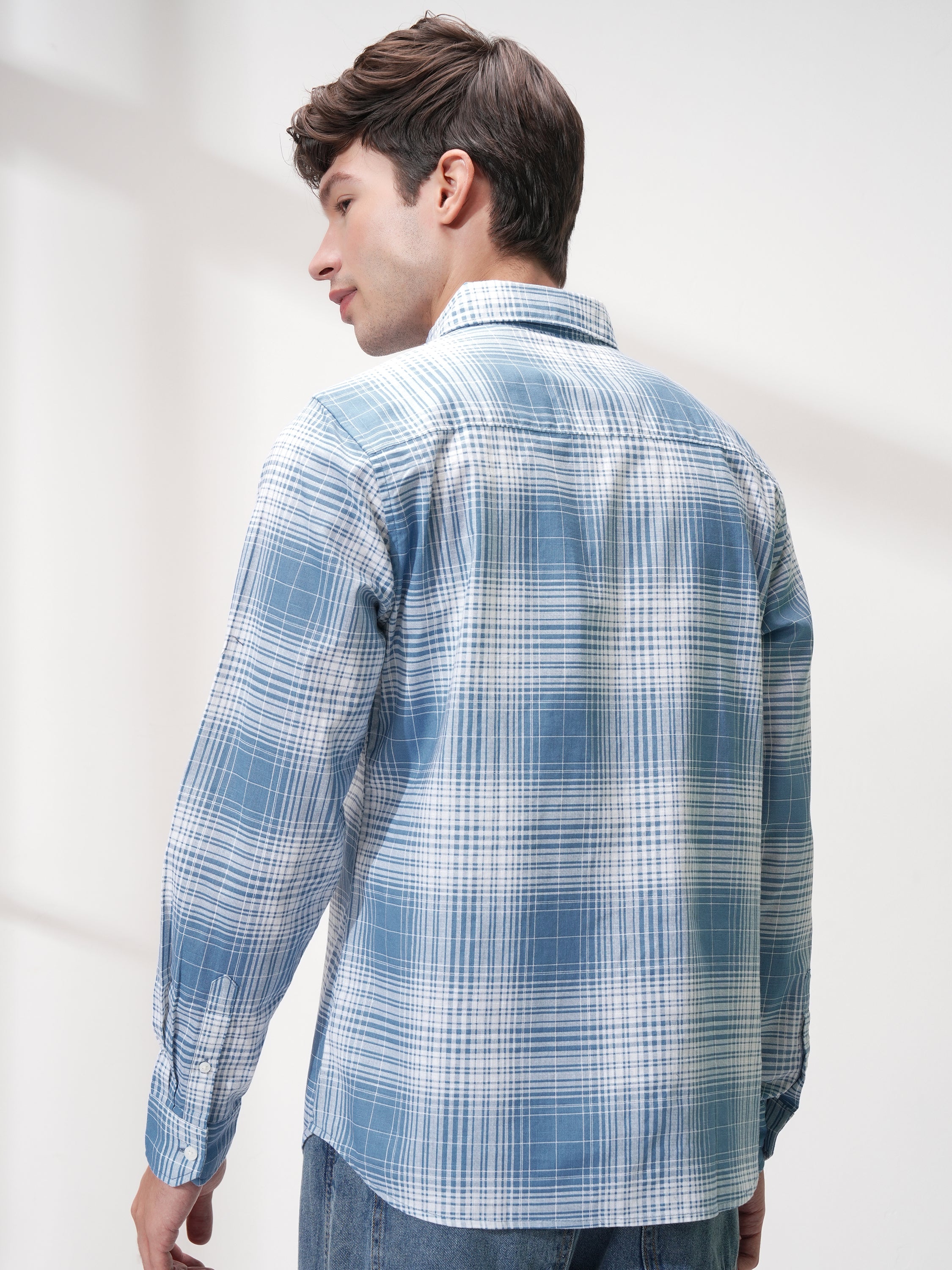 Highlander Men Blue Checked Regular Fit Casual Shirt - Blue - Image 3