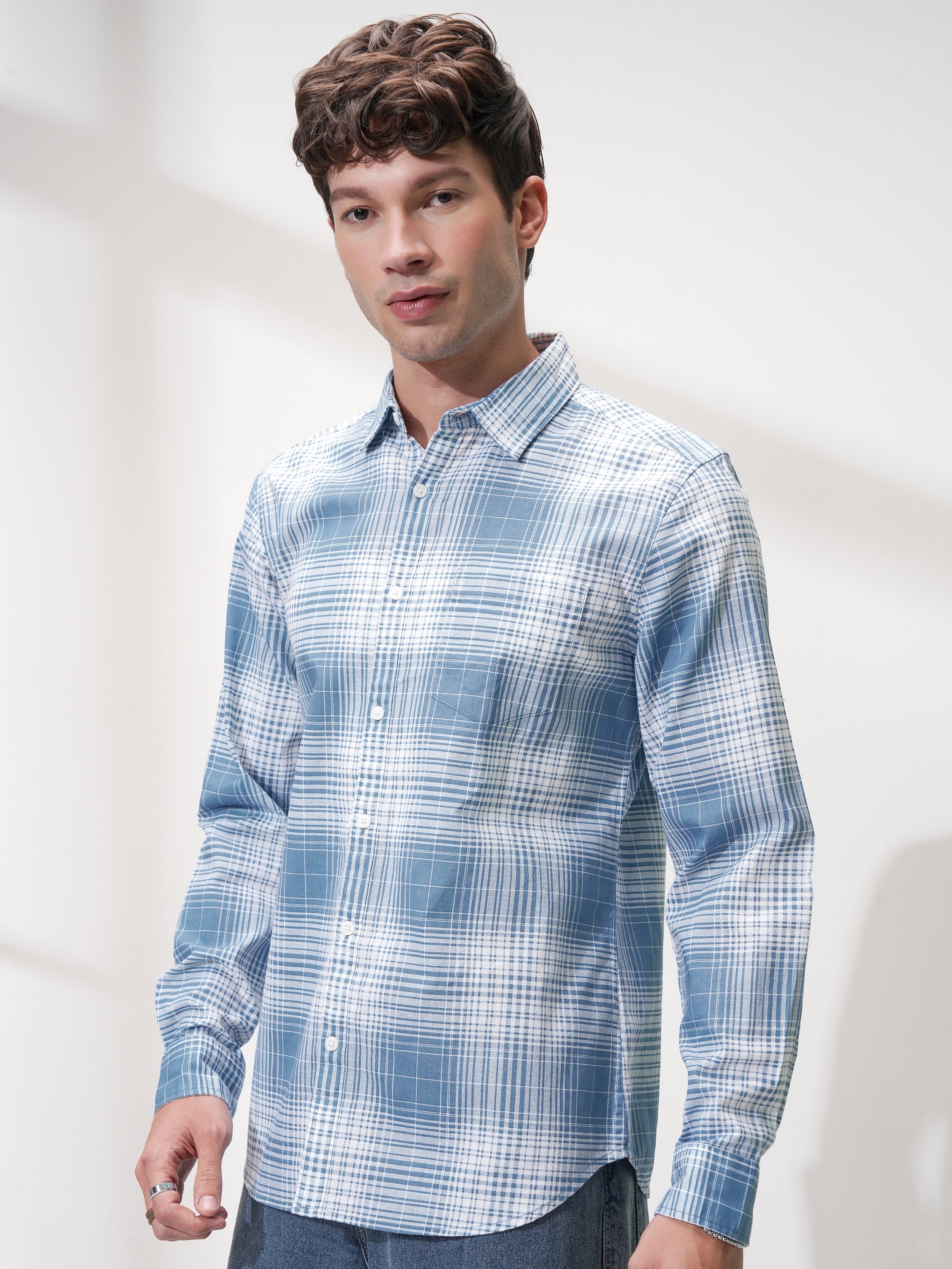 Highlander Men Blue Checked Regular Fit Casual Shirt - Blue - Image 4