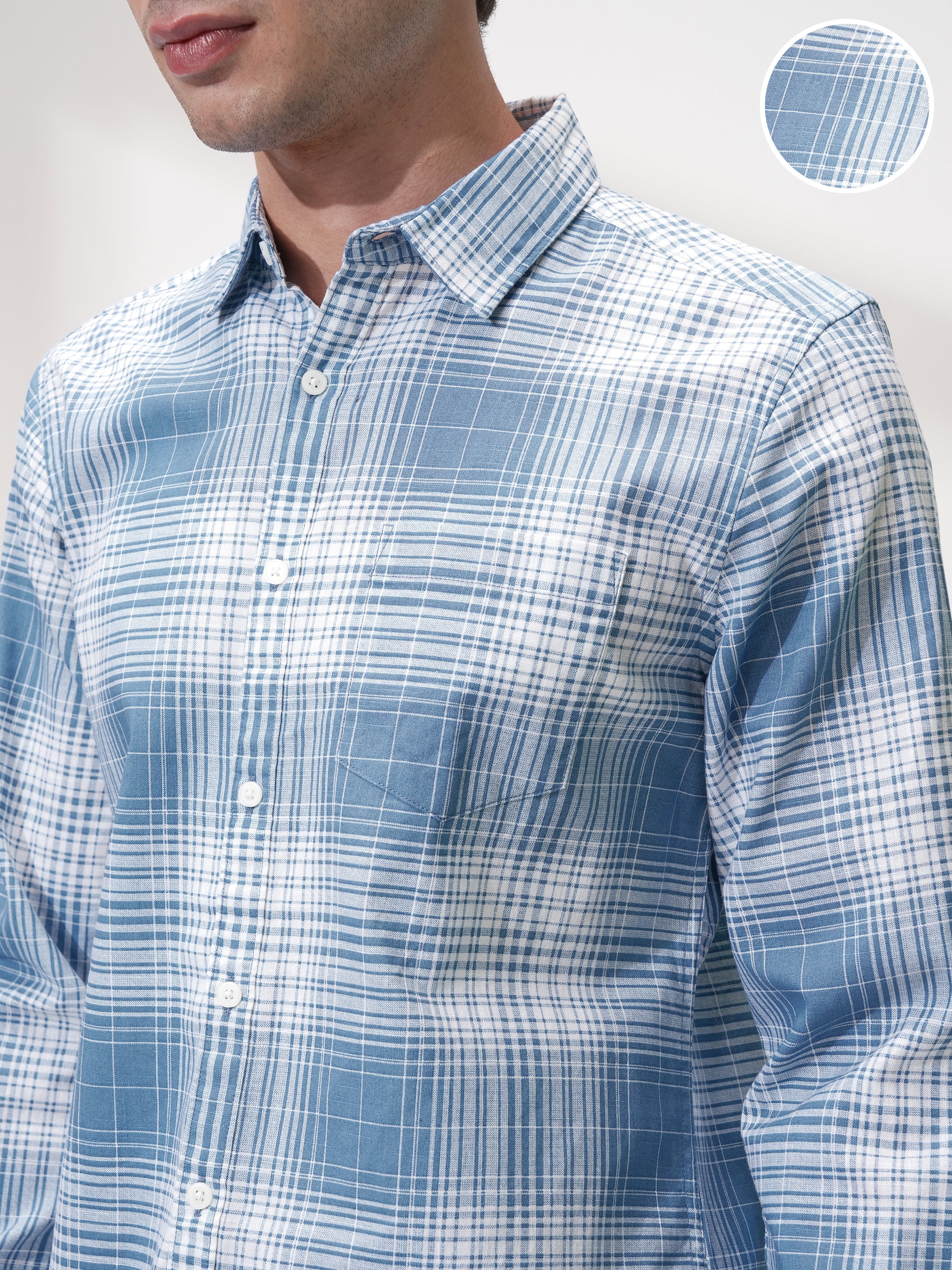 Highlander Men Blue Checked Regular Fit Casual Shirt - Blue - Image 5