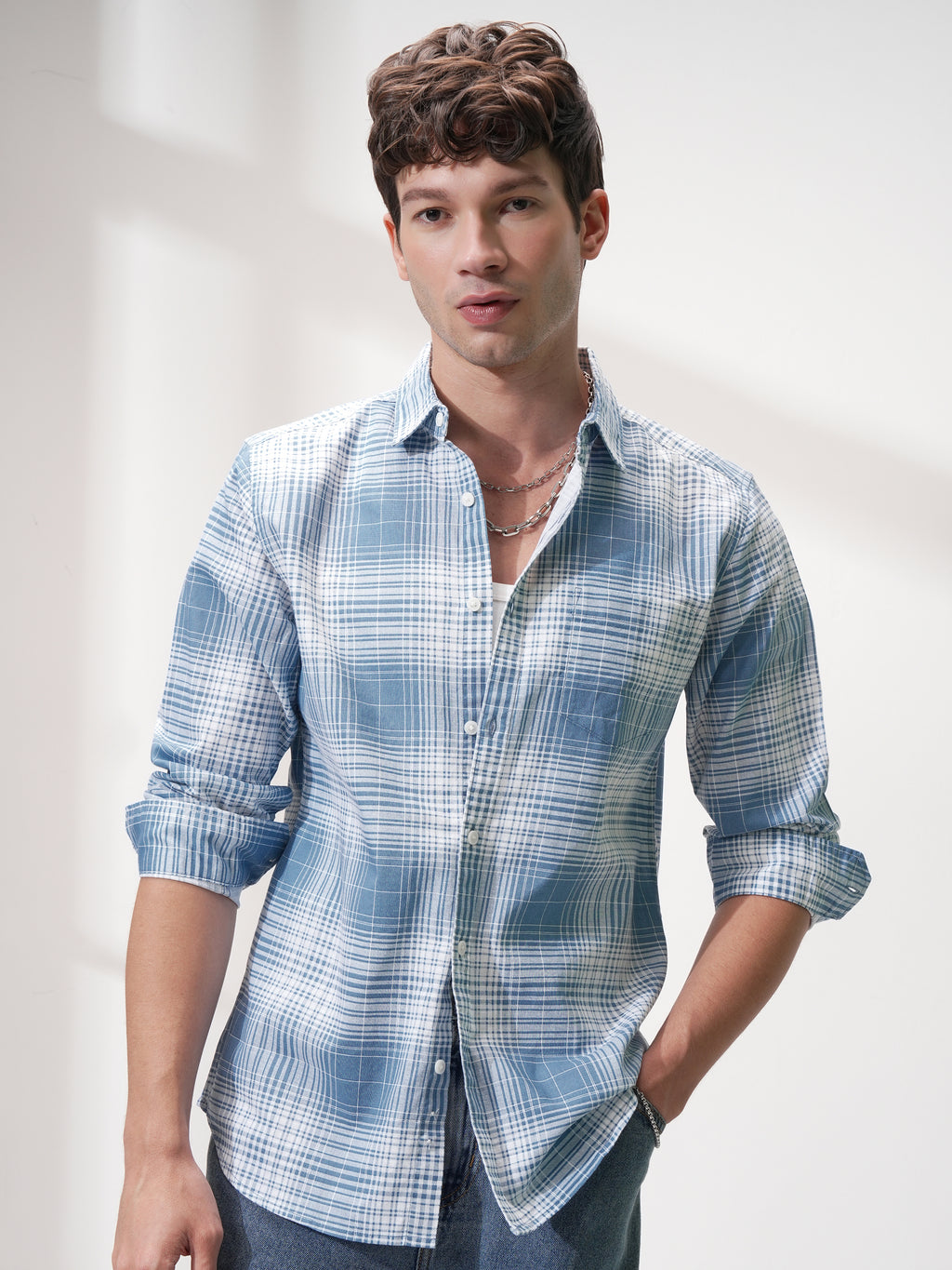 Highlander Men Blue Checked Regular Fit Casual Shirt - Blue - Image 6