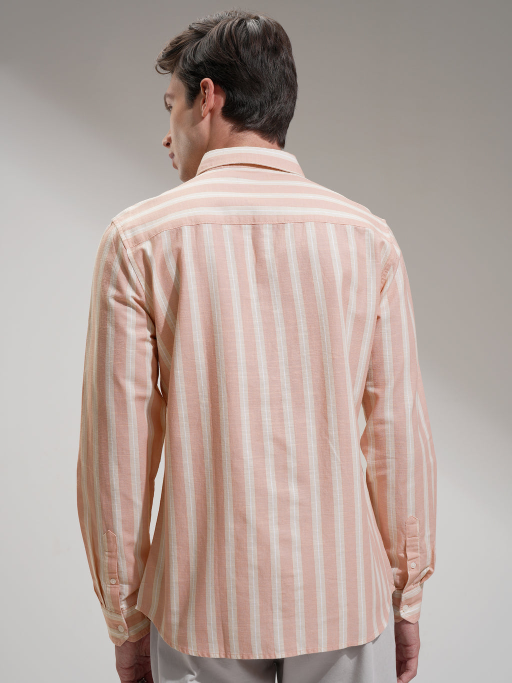 Highlander Men Peach Striped Regular Fit Casual Shirt - Peach - Image 3