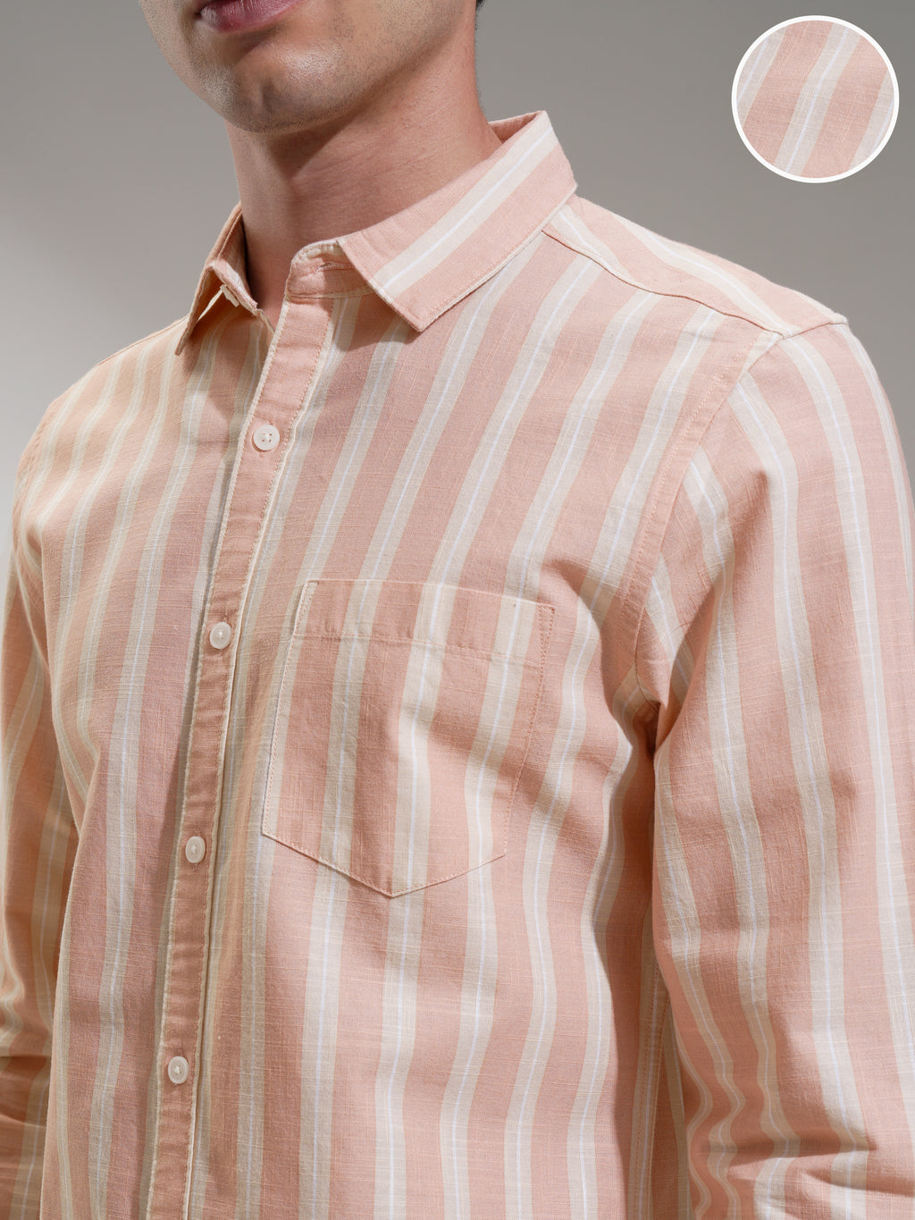 Highlander Men Peach Striped Regular Fit Casual Shirt - Peach - Image 5