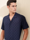 Highlander Men Navy Blue Textured Relaxed Fit Casual Shirt - Navy Blue - Image 1