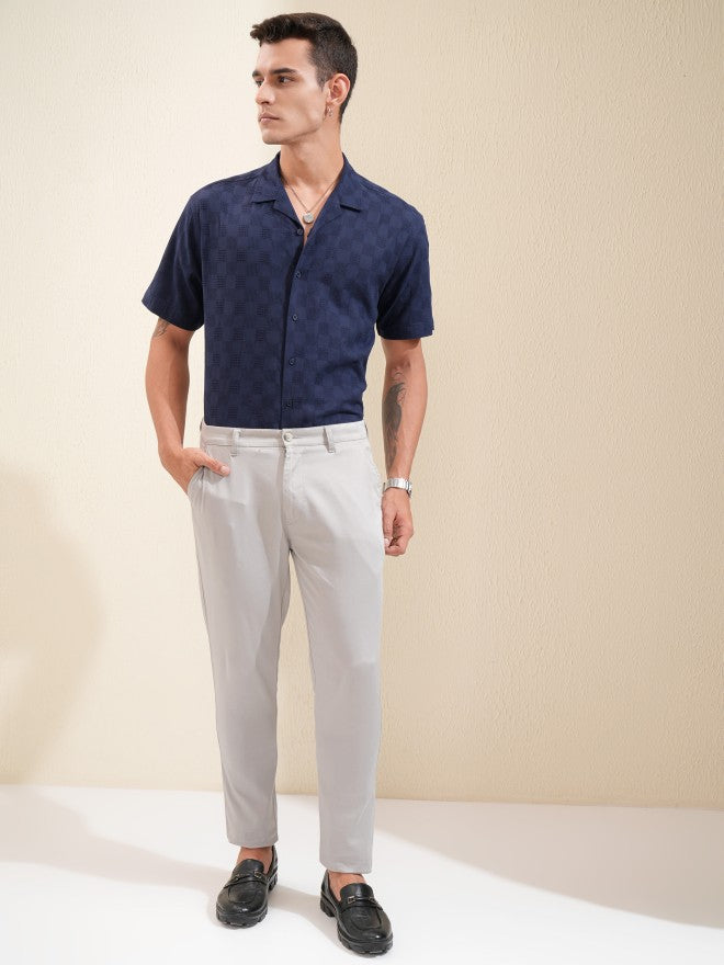 Highlander Men Navy Blue Textured Relaxed Fit Casual Shirt - Navy Blue - Image 2