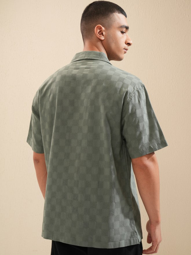Highlander Men Green Textured Relaxed Fit Casual Shirt - Green - Image 3