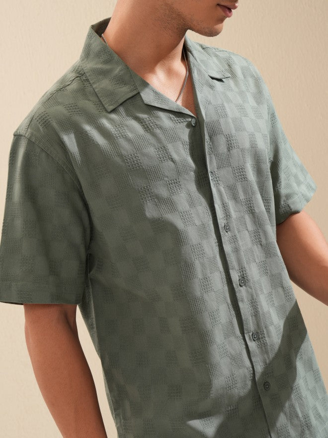 Highlander Men Green Textured Relaxed Fit Casual Shirt - Green - Image 5