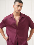 Highlander Men Burgundy Solid Relaxed Fit Casual Shirt - Burgundy - Image 1