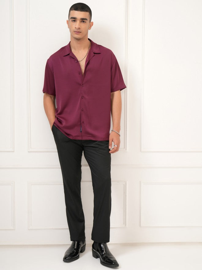Highlander Men Burgundy Solid Relaxed Fit Casual Shirt - Burgundy - Image 2