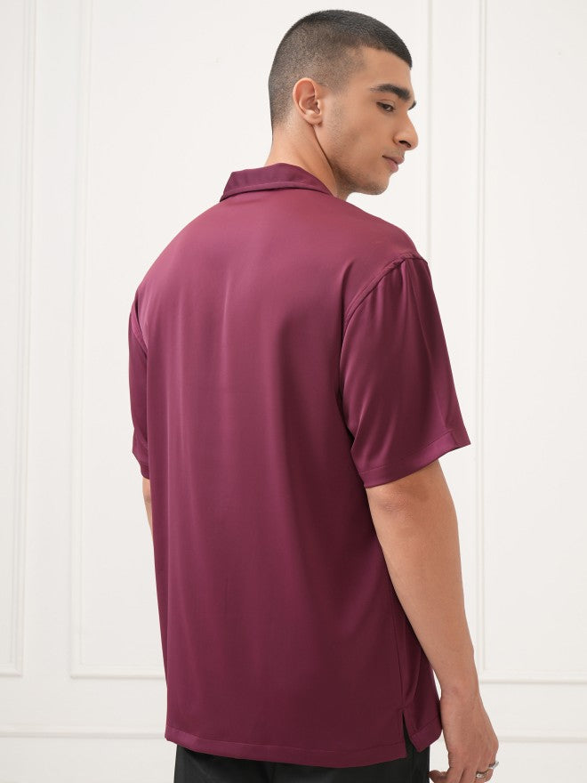 Highlander Men Burgundy Solid Relaxed Fit Casual Shirt - Burgundy - Image 3