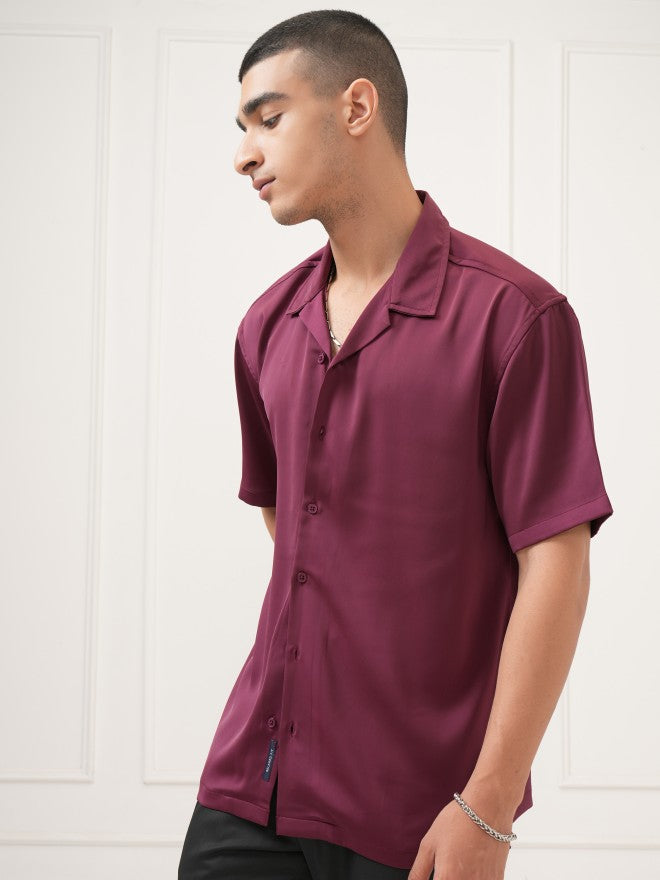 Highlander Men Burgundy Solid Relaxed Fit Casual Shirt - Burgundy - Image 4