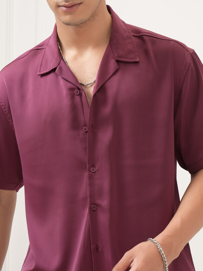 Highlander Men Burgundy Solid Relaxed Fit Casual Shirt - Burgundy - Image 5