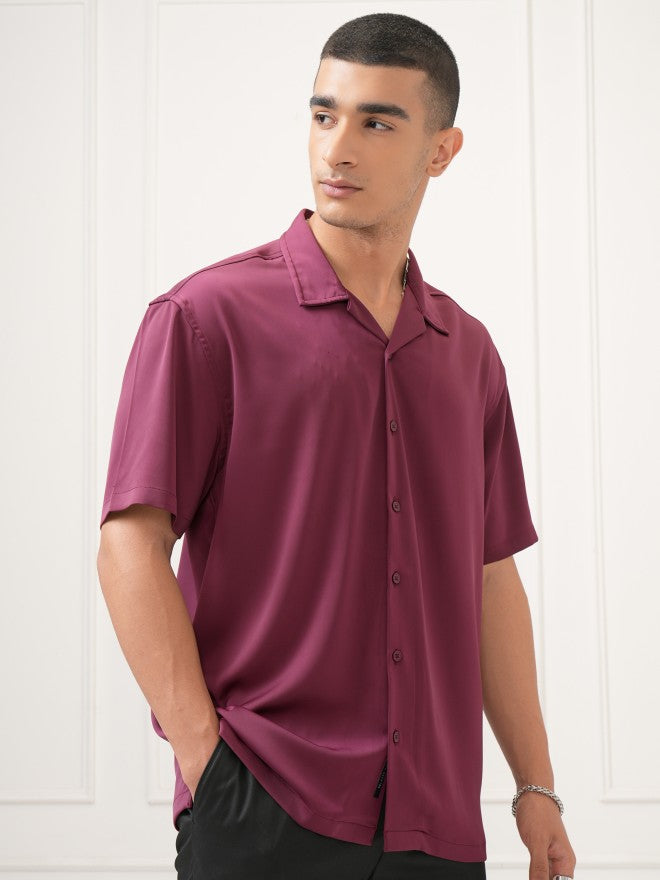 Highlander Men Burgundy Solid Relaxed Fit Casual Shirt - Burgundy - Image 6
