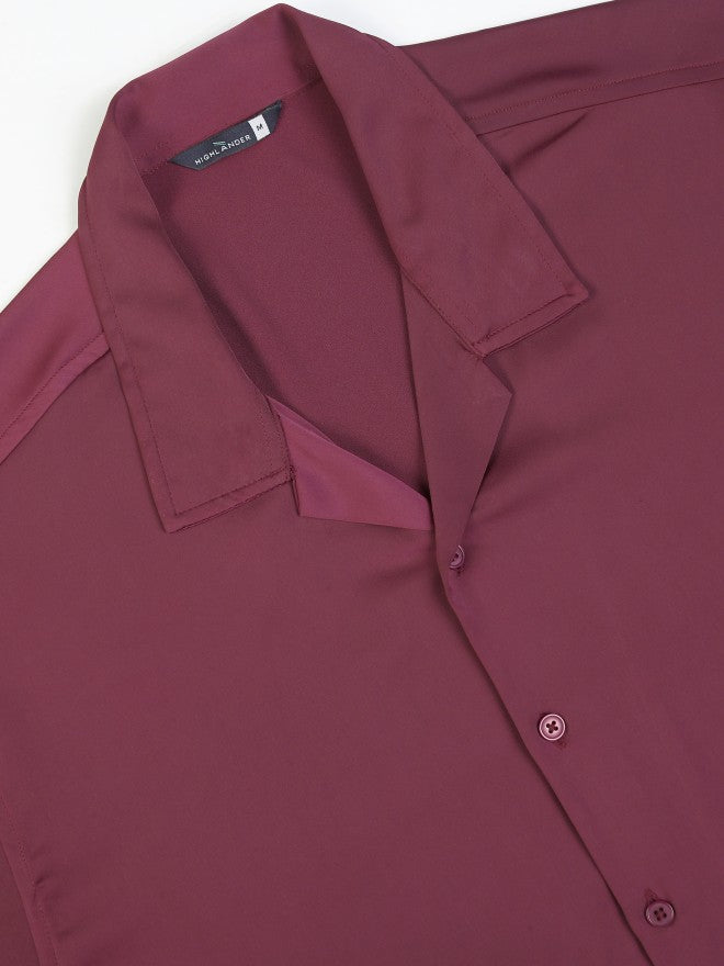 Highlander Men Burgundy Solid Relaxed Fit Casual Shirt - Burgundy - Image 7