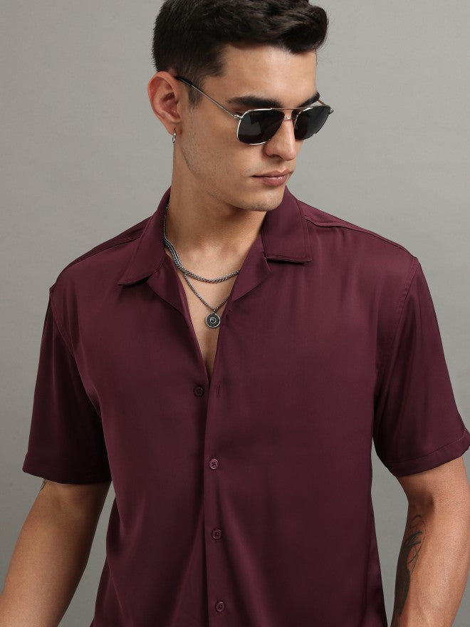 Highlander Men Maroon Solid Relaxed Fit Casual Shirt - Maroon - Image 1