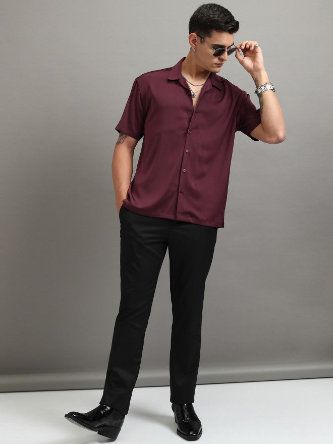 Highlander Men Maroon Solid Relaxed Fit Casual Shirt - Maroon - Image 2