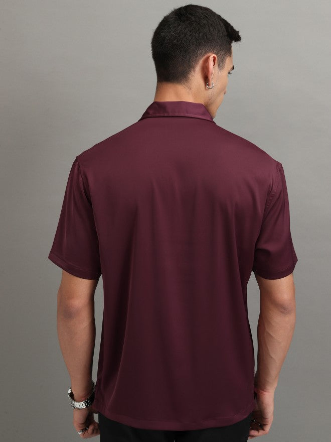 Highlander Men Maroon Solid Relaxed Fit Casual Shirt - Maroon - Image 3
