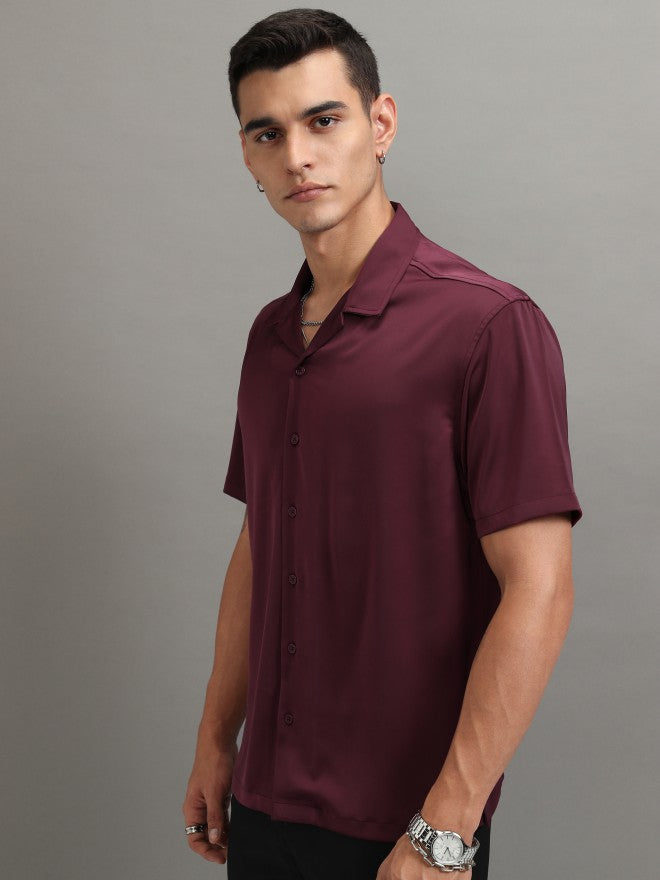 Highlander Men Maroon Solid Relaxed Fit Casual Shirt - Maroon - Image 4