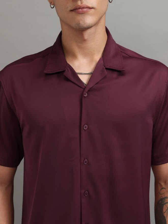 Highlander Men Maroon Solid Relaxed Fit Casual Shirt - Maroon - Image 5