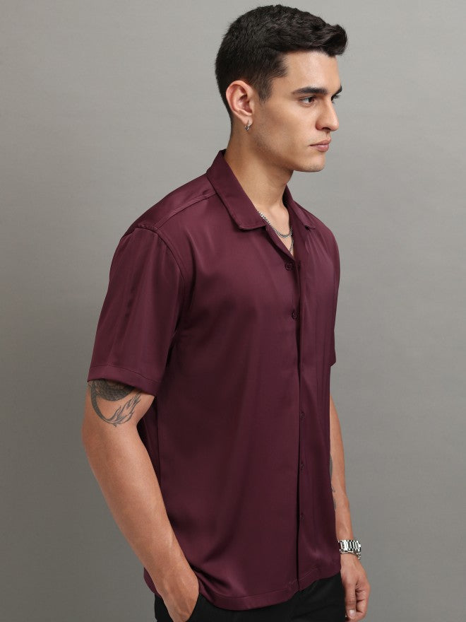 Highlander Men Maroon Solid Relaxed Fit Casual Shirt - Maroon - Image 6