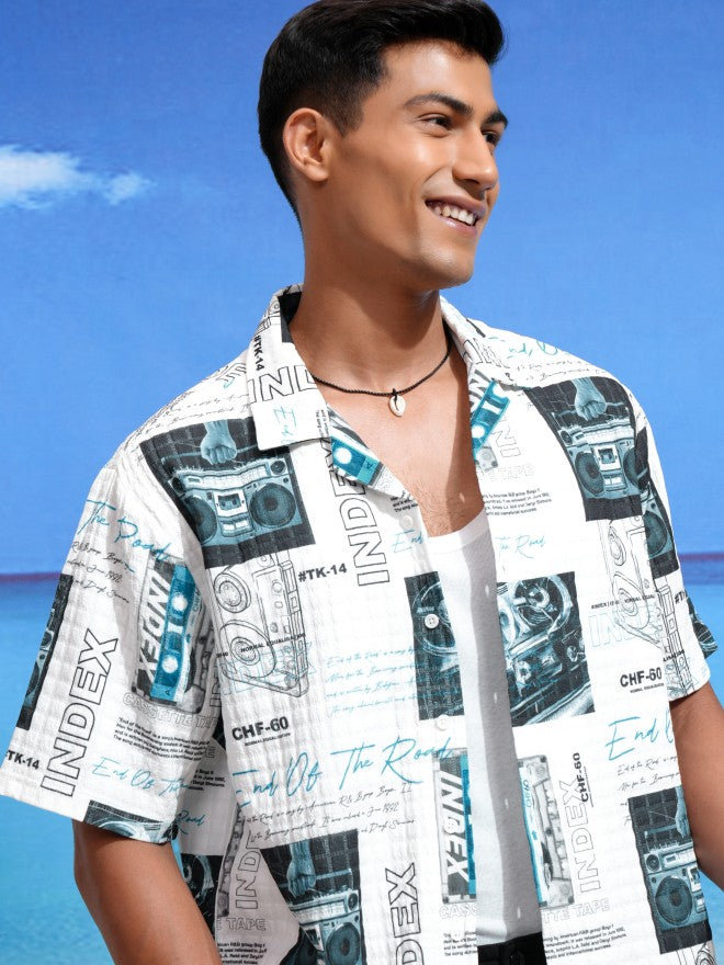 Highlander Men White Printed Boxy Casual Shirts - White - Image 1