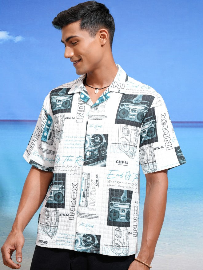 Highlander Men White Printed Boxy Casual Shirts - White - Image 4