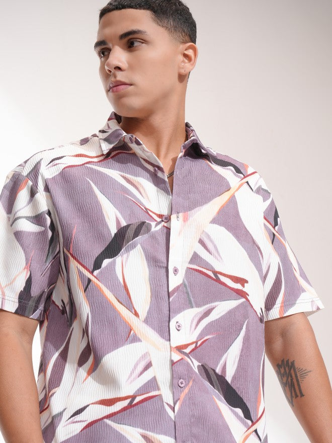 Highlander Men Purple Printed Relaxed Fit Casual Shirt - Purple - Image 1