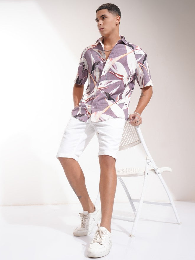 Highlander Men Purple Printed Relaxed Fit Casual Shirt - Purple - Image 2