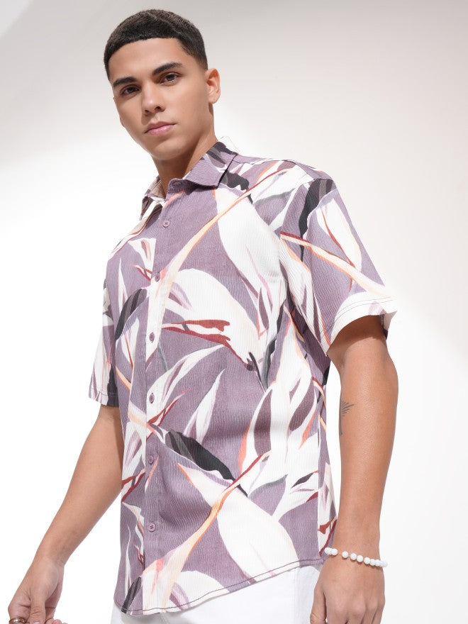 Highlander Men Purple Printed Relaxed Fit Casual Shirt - Purple - Image 4