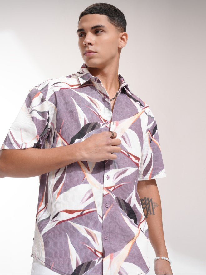 Highlander Men Purple Printed Relaxed Fit Casual Shirt - Purple - Image 6
