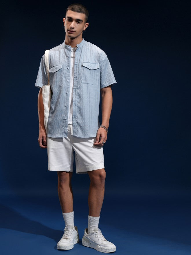 Highlander Men Blue Striped Relaxed Fit Casual Shirt - Blue - Image 2