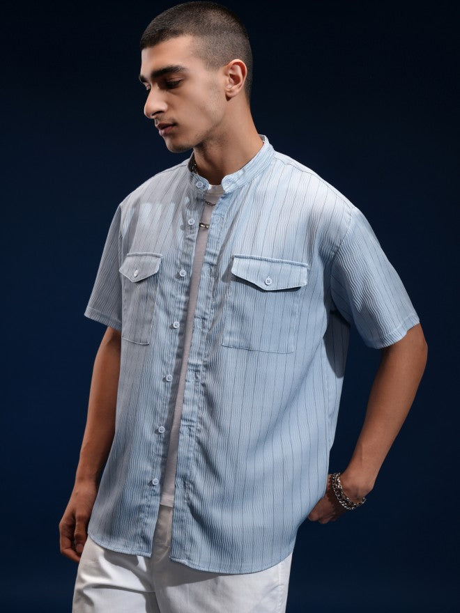 Highlander Men Blue Striped Relaxed Fit Casual Shirt - Blue - Image 4
