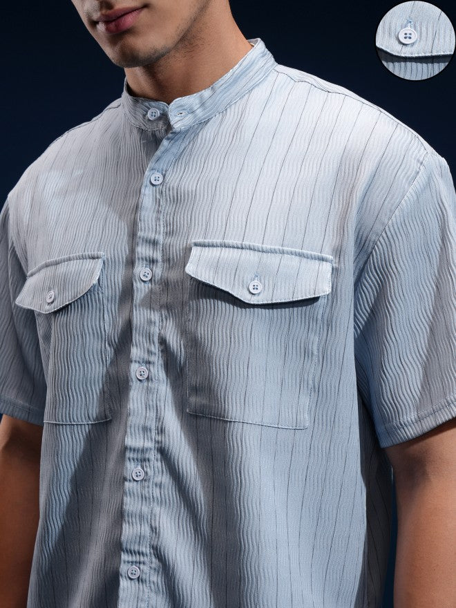 Highlander Men Blue Striped Relaxed Fit Casual Shirt - Blue - Image 5