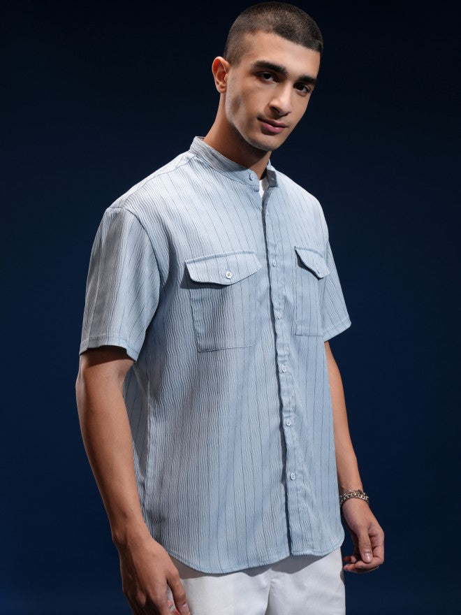 Highlander Men Blue Striped Relaxed Fit Casual Shirt - Blue - Image 6