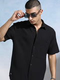 Highlander Men Black Textured Relaxed Fit Casual Shirt - Black - Image 1