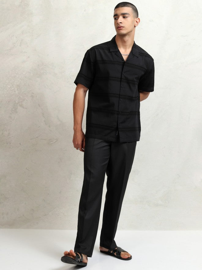 Highlander Men Black Striped Relaxed Fit Casual Shirt - Black - Image 2