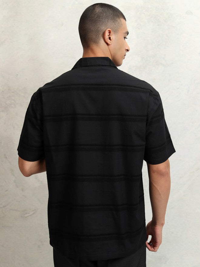 Highlander Men Black Striped Relaxed Fit Casual Shirt - Black - Image 3