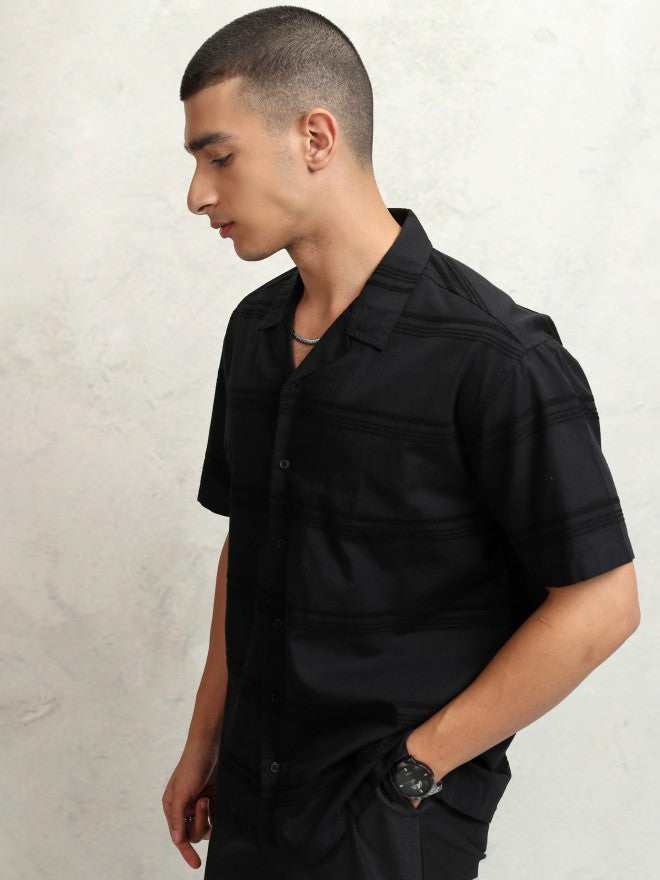 Highlander Men Black Striped Relaxed Fit Casual Shirt - Black - Image 4