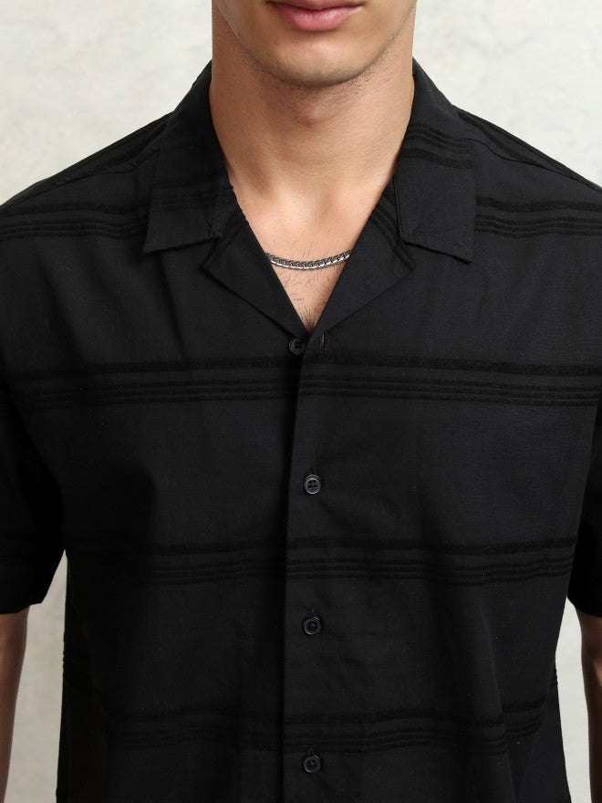 Highlander Men Black Striped Relaxed Fit Casual Shirt - Black - Image 5