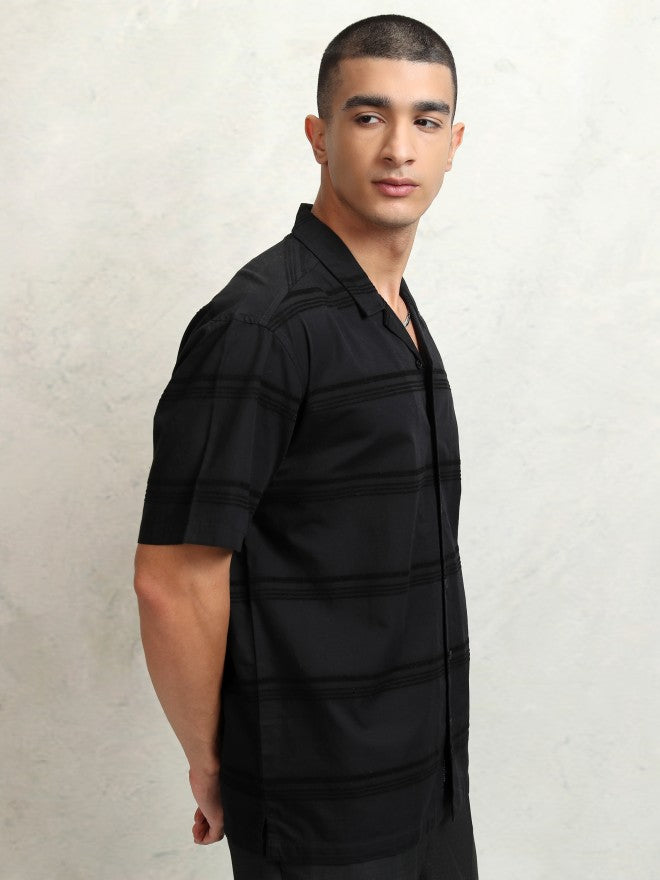 Highlander Men Black Striped Relaxed Fit Casual Shirt - Black - Image 6