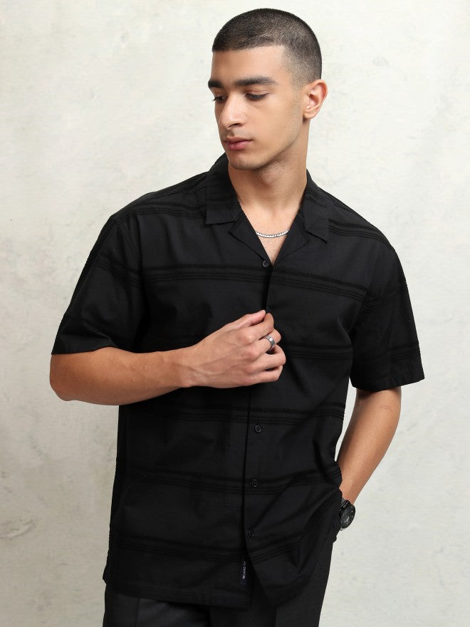Highlander Men Black Striped Relaxed Fit Casual Shirt - Black - Image 7
