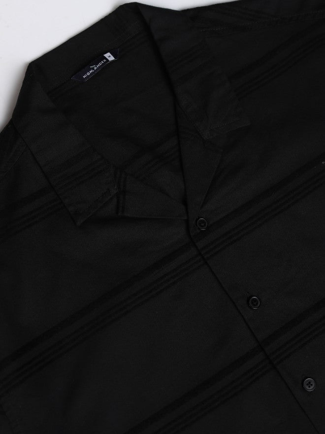 Highlander Men Black Striped Relaxed Fit Casual Shirt - Black - Image 8