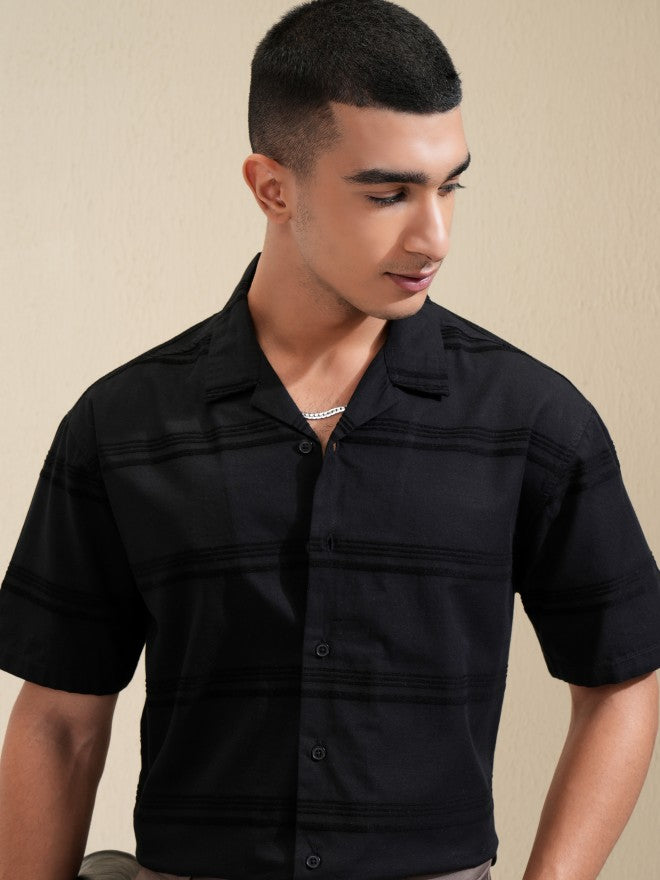 Highlander Men Black Striped Relaxed Fit Casual Shirt - Black - Image 1