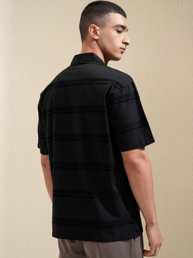 Highlander Men Black Striped Relaxed Fit Casual Shirt - Black - Image 3