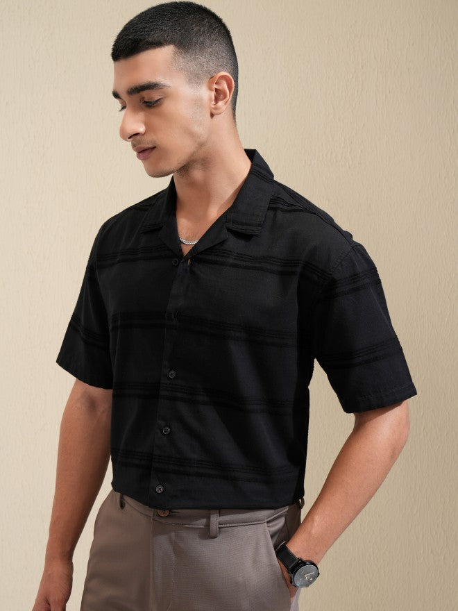 Highlander Men Black Striped Relaxed Fit Casual Shirt - Black - Image 4